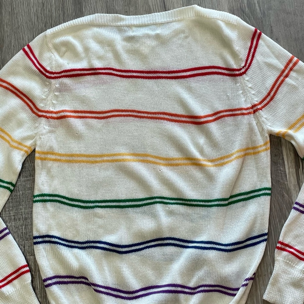 SOLD Vintage 1980s e.v. ltd. Rainbow Striped V-Neck Knit Sweater - Picture 8 of 11